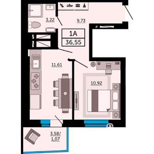 1-к квартира, строящийся дом, 37м2, 10/31 этаж