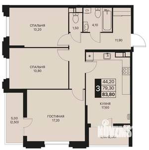 3-к квартира, строящийся дом, 84м2, 7/12 этаж