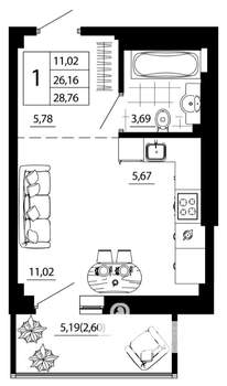Студия квартира, вторичка, 32м2, 12/24 этаж
