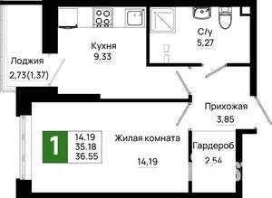 1-к квартира, вторичка, 37м2, 2/25 этаж