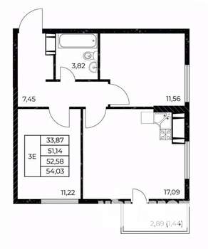 2-к квартира, вторичка, 54м2, 12/25 этаж