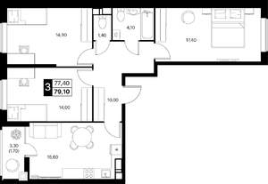 3-к квартира, вторичка, 79м2, 9/12 этаж