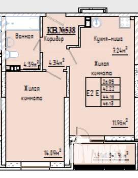 2-к квартира, вторичка, 46м2, 4/22 этаж