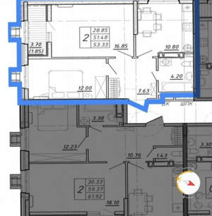 2-к квартира, вторичка, 53м2, 3/22 этаж