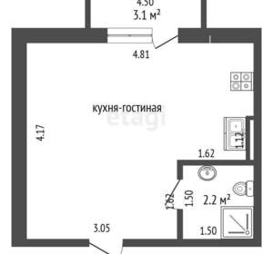 Студия квартира, вторичка, 20м2, 2/4 этаж