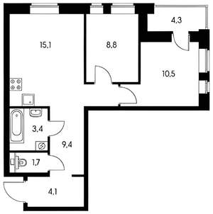 2-к квартира, вторичка, 55м2, 12/18 этаж