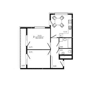 2-к квартира, вторичка, 59м2, 7/19 этаж