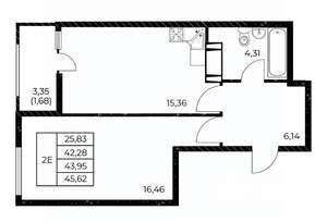 1-к квартира, вторичка, 46м2, 9/25 этаж