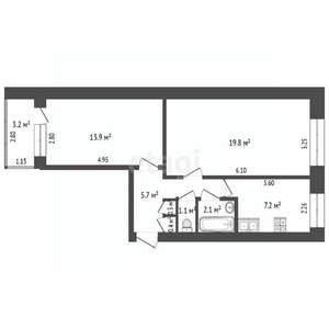 2-к квартира, вторичка, 52м2, 9/9 этаж