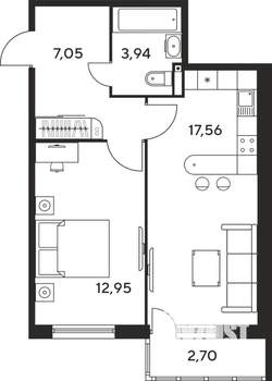 2-к квартира, строящийся дом, 45м2, 8/25 этаж