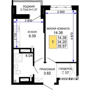 1-к квартира, вторичка, 36м2, 6/25 этаж