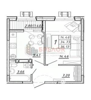 1-к квартира, вторичка, 38м2, 11/20 этаж