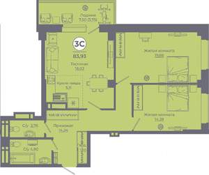 3-к квартира, вторичка, 84м2, 23/24 этаж
