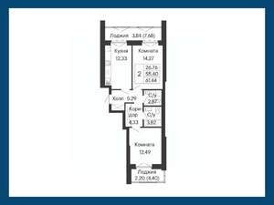 2-к квартира, вторичка, 61м2, 5/8 этаж