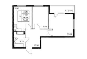 2-к квартира, вторичка, 57м2, 14/25 этаж