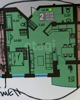1-к квартира, сданный дом, 57м2, 10/16 этаж