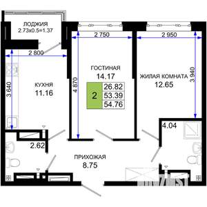 2-к квартира, вторичка, 55м2, 20/25 этаж