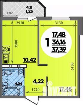 1-к квартира, строящийся дом, 37м2, 1/17 этаж