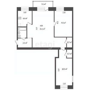 3-к квартира, вторичка, 51м2, 3/5 этаж