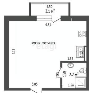 Студия квартира, вторичка, 20м2, 2/4 этаж