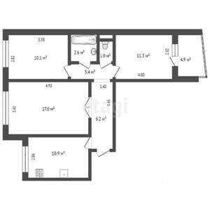 3-к квартира, вторичка, 63м2, 6/9 этаж