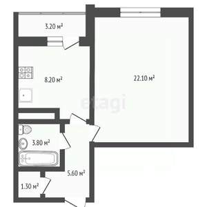 1-к квартира, вторичка, 43м2, 21/26 этаж