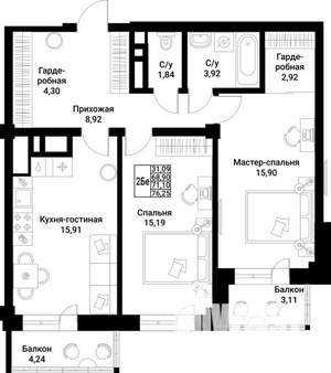 2-к квартира, вторичка, 71м2, 3/10 этаж