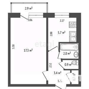 1-к квартира, вторичка, 31м2, 5/5 этаж