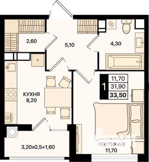 1-к квартира, вторичка, 34м2, 4/15 этаж