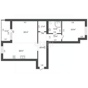 2-к квартира, вторичка, 74м2, 12/17 этаж