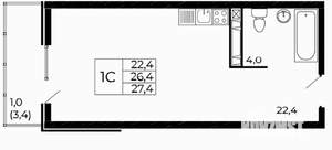 Студия квартира, вторичка, 27м2, 7/18 этаж