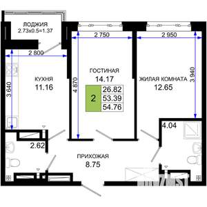 2-к квартира, вторичка, 55м2, 4/25 этаж
