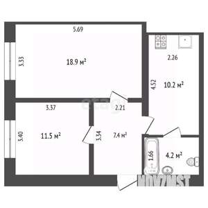 2-к квартира, вторичка, 52м2, 4/5 этаж