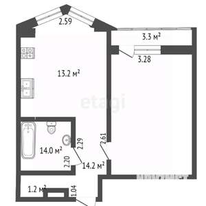 1-к квартира, вторичка, 45м2, 13/17 этаж