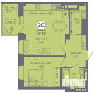 2-к квартира, вторичка, 48м2, 2/24 этаж