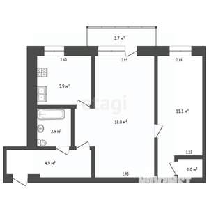 2-к квартира, вторичка, 45м2, 5/5 этаж