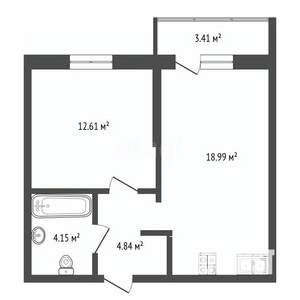 1-к квартира, вторичка, 44м2, 18/30 этаж