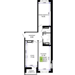 2-к квартира, вторичка, 67м2, 3/25 этаж