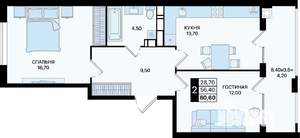 2-к квартира, вторичка, 61м2, 9/15 этаж