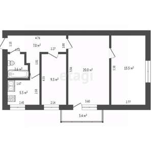 3-к квартира, вторичка, 61м2, 3/6 этаж