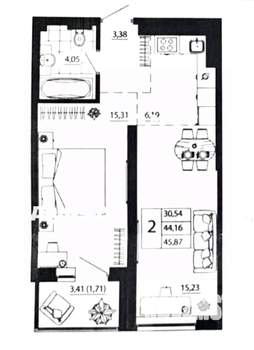 2-к квартира, сданный дом, 46м2, 16/24 этаж