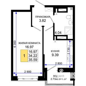 1-к квартира, вторичка, 36м2, 5/25 этаж