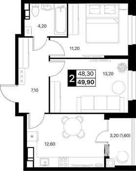 2-к квартира, вторичка, 50м2, 11/20 этаж