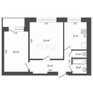 2-к квартира, вторичка, 47м2, 1/9 этаж