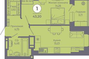 1-к квартира, вторичка, 43м2, 2/24 этаж