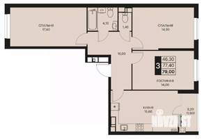 3-к квартира, вторичка, 79м2, 2/12 этаж