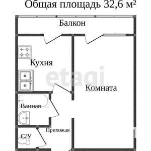 1-к квартира, вторичка, 30м2, 2/2 этаж