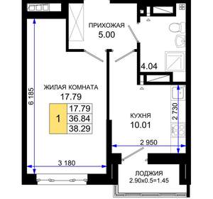 1-к квартира, вторичка, 38м2, 2/25 этаж