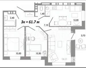 3-к квартира, вторичка, 62м2, 17/24 этаж
