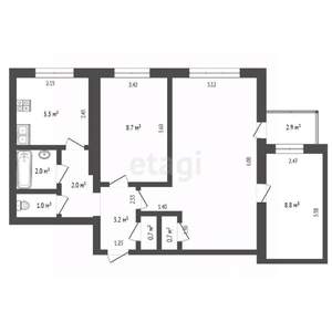3-к квартира, вторичка, 54м2, 2/9 этаж